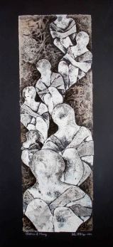 Children of Mercy; 2002, 7" x 21"; mixed media: collagraph, ink