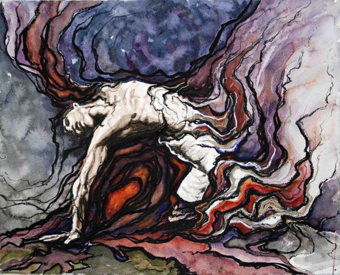 Moment Between Death... and Life; 2012; 20" x 16"; mixed media: watercolor, charcoal, pastel.
