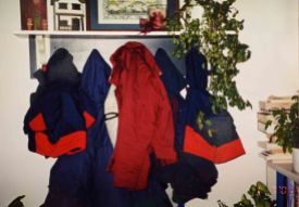 Jedd's coat, matching Justin's, a Christmas gift from grandparents, hung waiting in January, 2001.